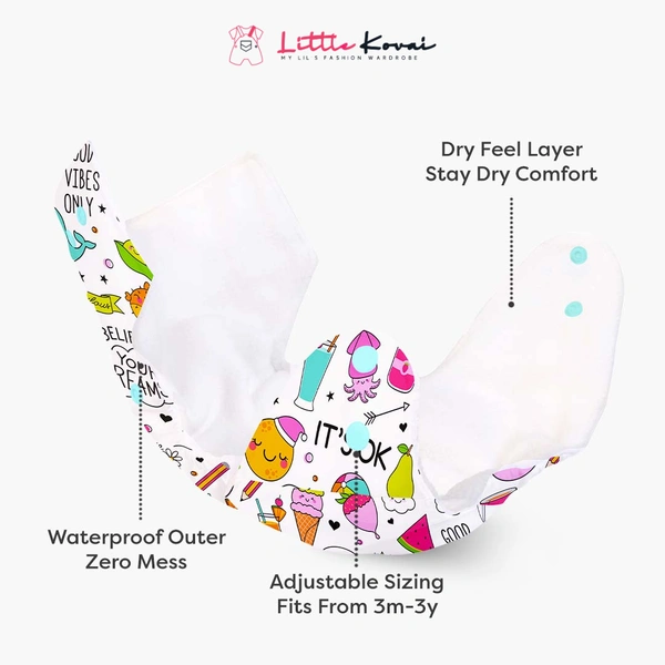 Little Kovai Leak-Proof Reusable Premium Cloth Diaper - Its Ok (Incl. Ultra-soft 5 layer insert) - Free Size (3M - 2Y)