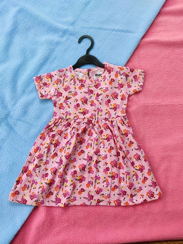 Max Girls Floral Printed Frocks - Pink - 6 - 12 M