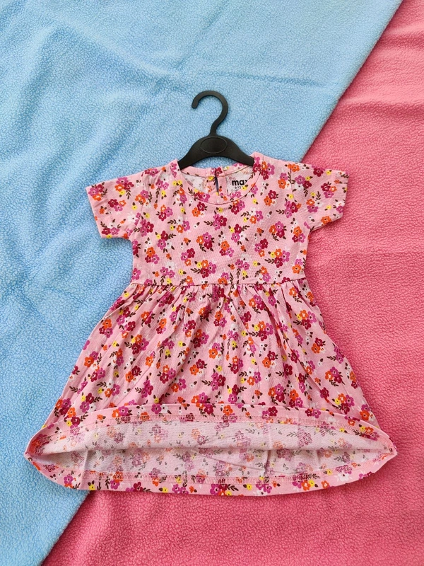 Max Girls Floral Printed Frocks - Pink - 6 - 12 M