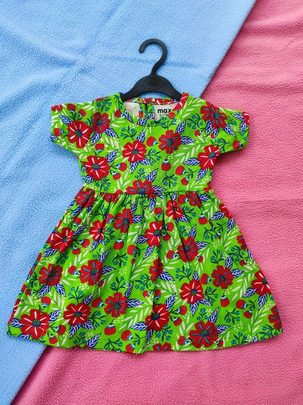 Max Girls Floral Printed Frocks - Parrot Green - 0 - 3 M