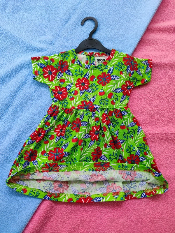 Max Girls Floral Printed Frocks - Parrot Green - 0 - 3 M