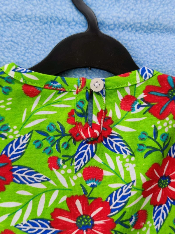 Max Girls Floral Printed Frocks - Parrot Green - 0 - 3 M