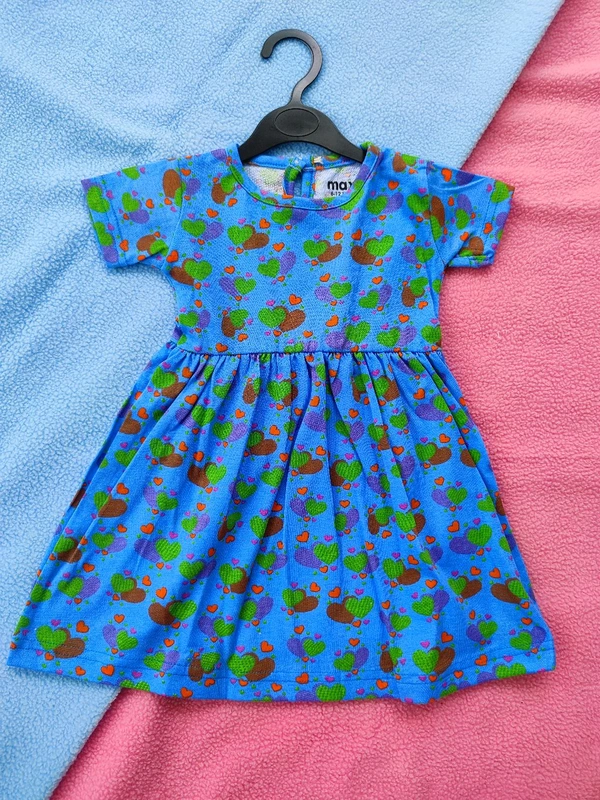 Max Girls Floral Printed Frocks - Blue Heart - 18 - 24 M
