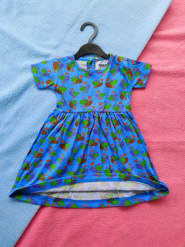 Max Girls Floral Printed Frocks - Blue Heart - 18 - 24 M