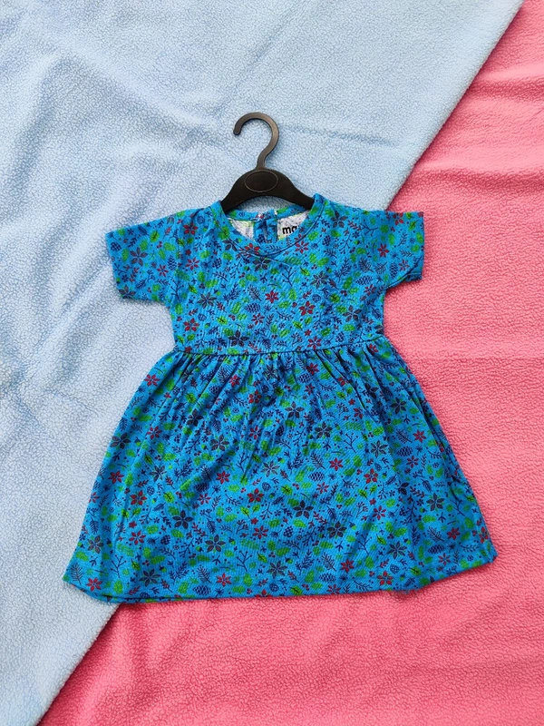 Max Girls Floral Printed Frocks - Blue Flower - 6 - 12 M