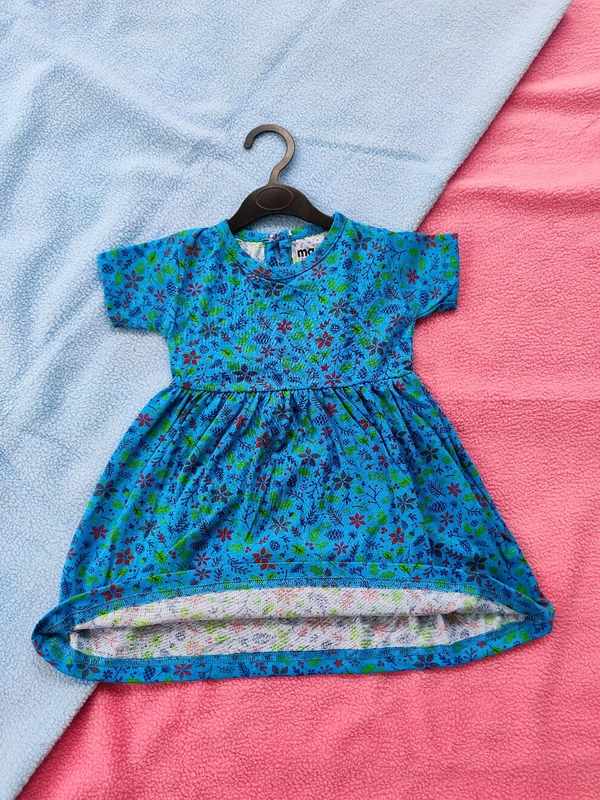 Max Girls Floral Printed Frocks - Blue Flower - 6 - 12 M