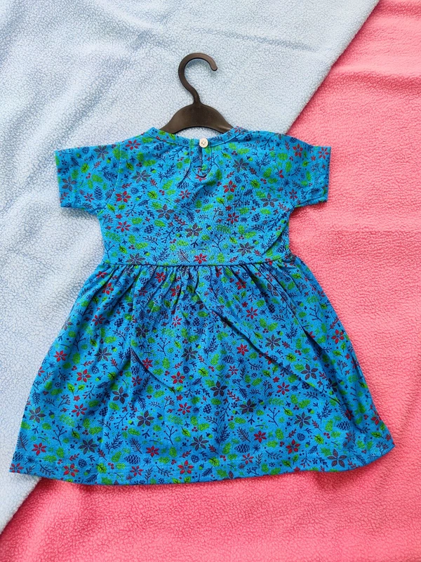 Max Girls Floral Printed Frocks - Blue Flower - 6 - 12 M