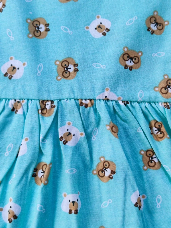 Max Girls Floral Printed Frocks - Teddy Blue - 6 - 12 M