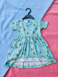 Max Girls Floral Printed Frocks - Teddy Blue - 6 - 12 M