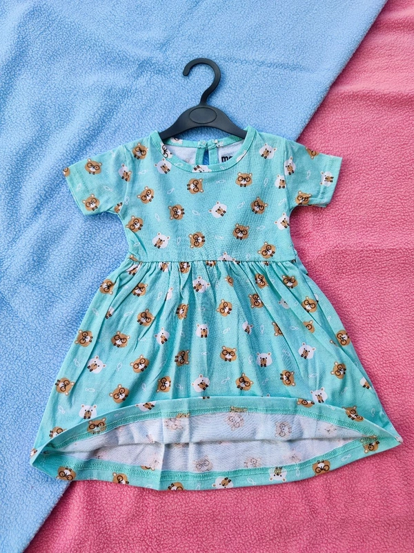 Max Girls Floral Printed Frocks - Teddy Blue - 6 - 12 M