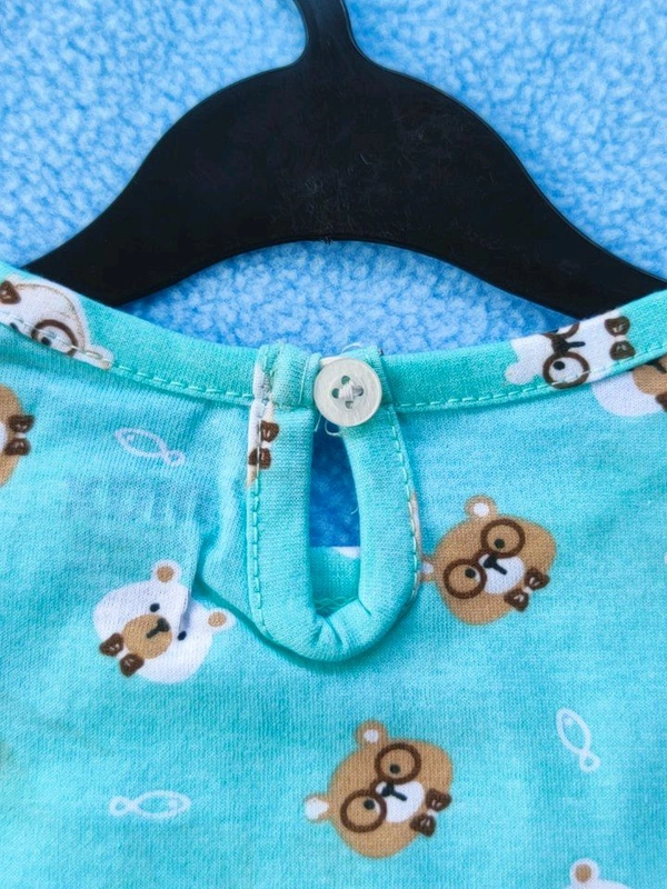 Max Girls Floral Printed Frocks - Teddy Blue - 6 - 12 M