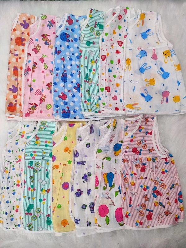 Yaal 100% Organic Cotton Woven Frocks for Babies - Front Open(Combo Pack of 2, Multi-color)