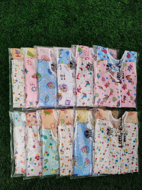 Little Kovai Yaal 100% Organic Cotton Woven Frocks for Babies - Front Open(Combo Pack of 2, Multi-color) - 0 - 6 Months