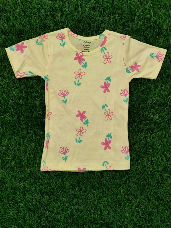 Disney Half Sleeve Pyjama set (Co-ord set) for Boys & Girls - Yellow Pink Flower - 1 Year