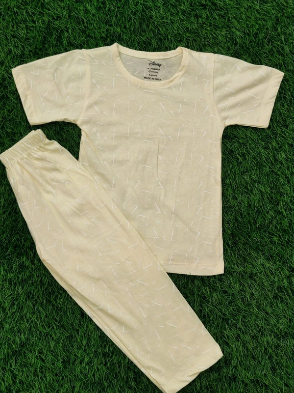 Disney Half Sleeve Pyjama set (Co-ord set) for Boys & Girls - Lined Light Yellow - 6 Year