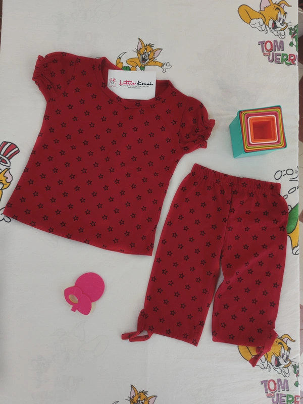 Baby Girl Cotton Tshirt Pant Combo Sets - Dark Red