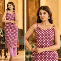 Blush Sleeveless Cotton Printed Kurti For Regular and Office wear
