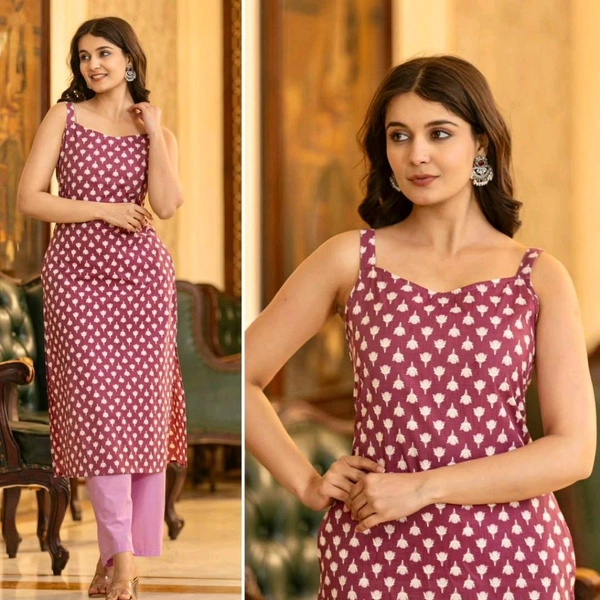 Blush Sleeveless Cotton Printed Kurti For Regular and Office wear