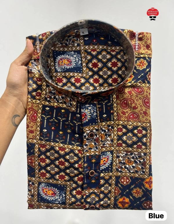 Men's Foil Printed Kurta for Rich Look - 4 Sizes, 5 Colors - Blue