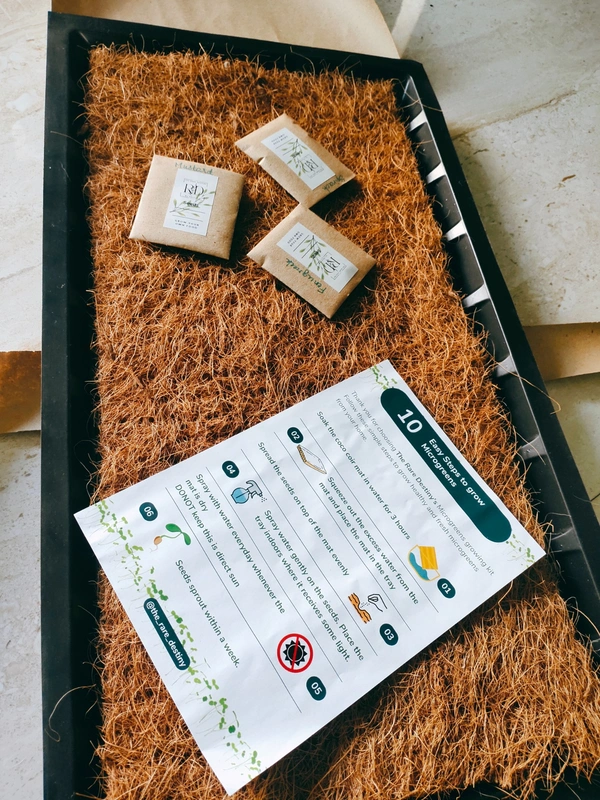 Microgreens grow kit with coco fiber mat