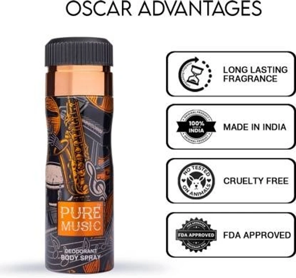 OSCAR Pure Music + Classic Noir Deo 200 ml (2 Pc) Deodorant Spray - For Men & Women (200 ml, Pack of 2)