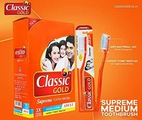CLASSIC GOLD Classic Gold Supreme Medium Manual Toothbrush For Adults Pack Of 12 With Anti Bacterial Cap And Also Dupont Tynex Bristles