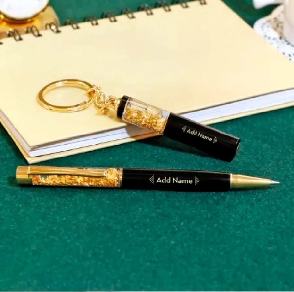 Bluebells Gifting Personalized Metallic Pen with Key chain Name Print Gift Set (BlueInk)