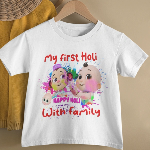 BBGMy First Holi Cocomelon Design Printed Holi Tshirt for 0-12 Months 160 gsm polyester - 0-6 Months
