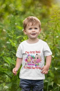 BBGMy First Holi Cocomelon Design Printed Holi Tshirt for 0-12 Months 160 gsm polyester - 0-6 Months