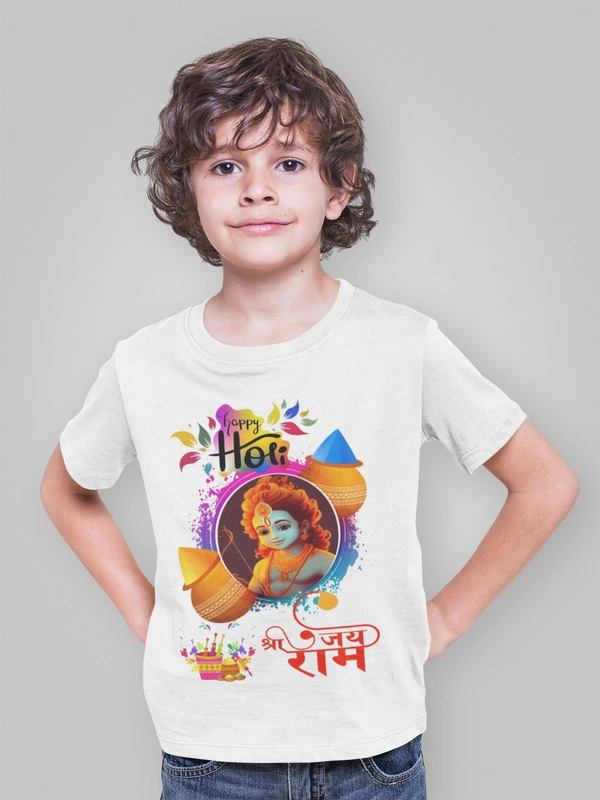 BBG Shri Ram Happy Holi Design Printed Holi Tshirt for 160 gsm polyester - 10-12