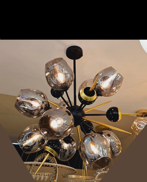Delamps Retro Fashion Modern Sputnik Chandeliers Lighting G9 Iron Semi-Flush Mount Ceiling Lights Fixtures for Living Room Dining Room Bedroom Glass Globe Ball Lights Soot Lampshade 12Light (Color : Soot Lam