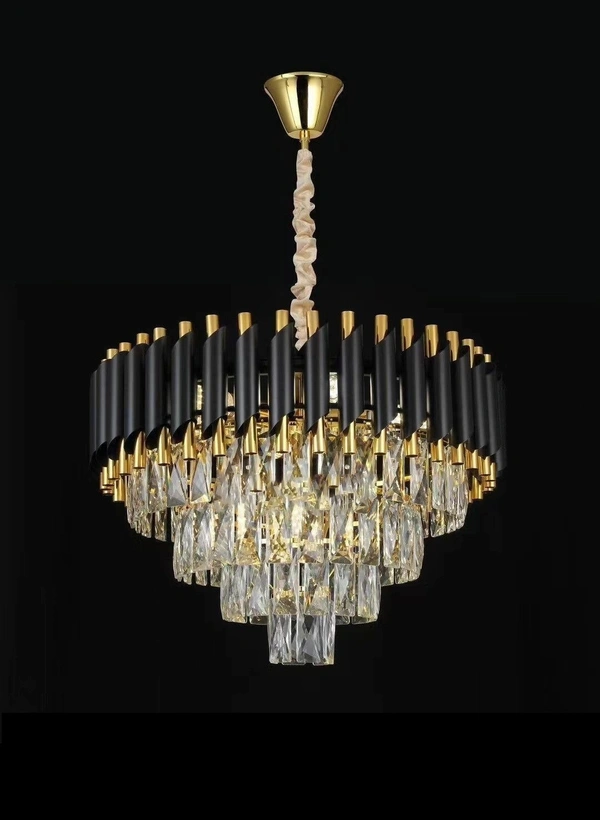 Delamps K9 Crystal Golden Finish Exqusite Design Chandelier/Jhumaar for Home and Office ; Pack of 1 Jhumar (Black_400mm)