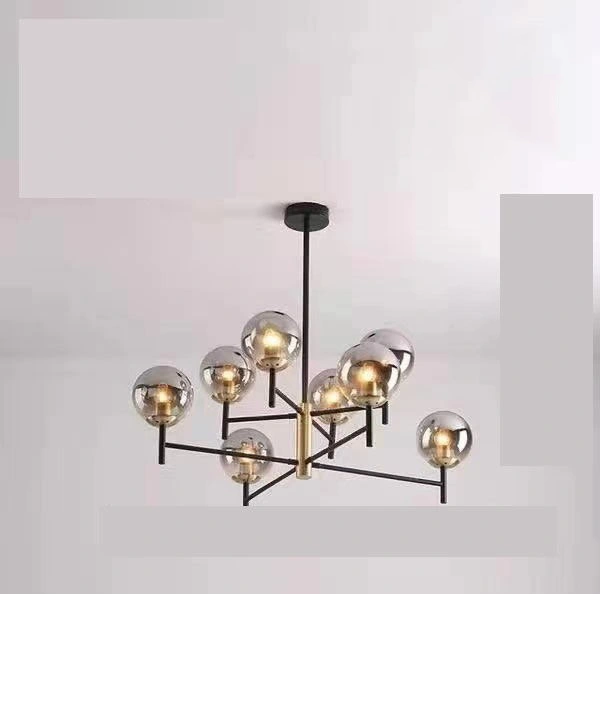 Delamps 6 Light Smoke Glass Chandelier, Large Ceiling Light Fixture with Glass Classic, Black Pendent Lighting for Living Room Bedroom Bathroom Farmhouse Kitchen with LED BULB