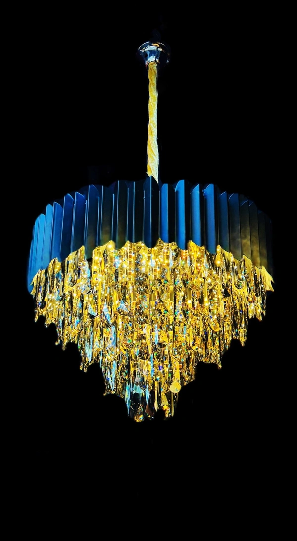 Delamps Modern Crystal 500mm Chandelier Gold and Black Chandelier Chandeliers Pendant Ceiling Light Fixture Flush Mount Chandelier for Dining Room Living Room Bedroom Foyer Hallway Entryway