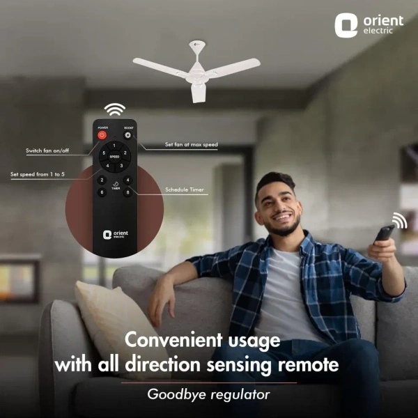 1200mm Jazz BLDC Decorative Ceiling Fan With Remote - 1200 mm, Orbes White