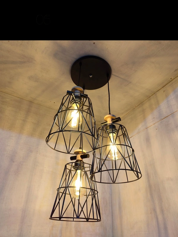 DELAMPS Diamond Shade Hanging Pendant Light Ceiling Lamp for Home Bedroom Hall Cafe Restaurant Office Decoration (Black, Bulbs Not Included)