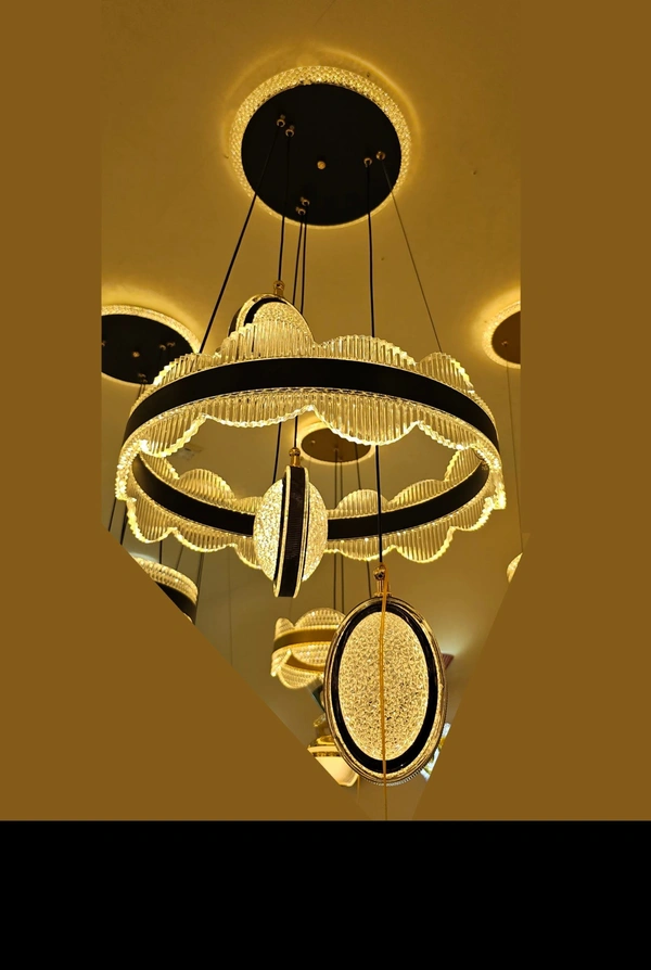 DELAMPS Modern Chandelier Crystal Chandeliers for Living Room Bedroom Pendant Light Flush Mount Ceiling Lighting Fixtures (32inch W)