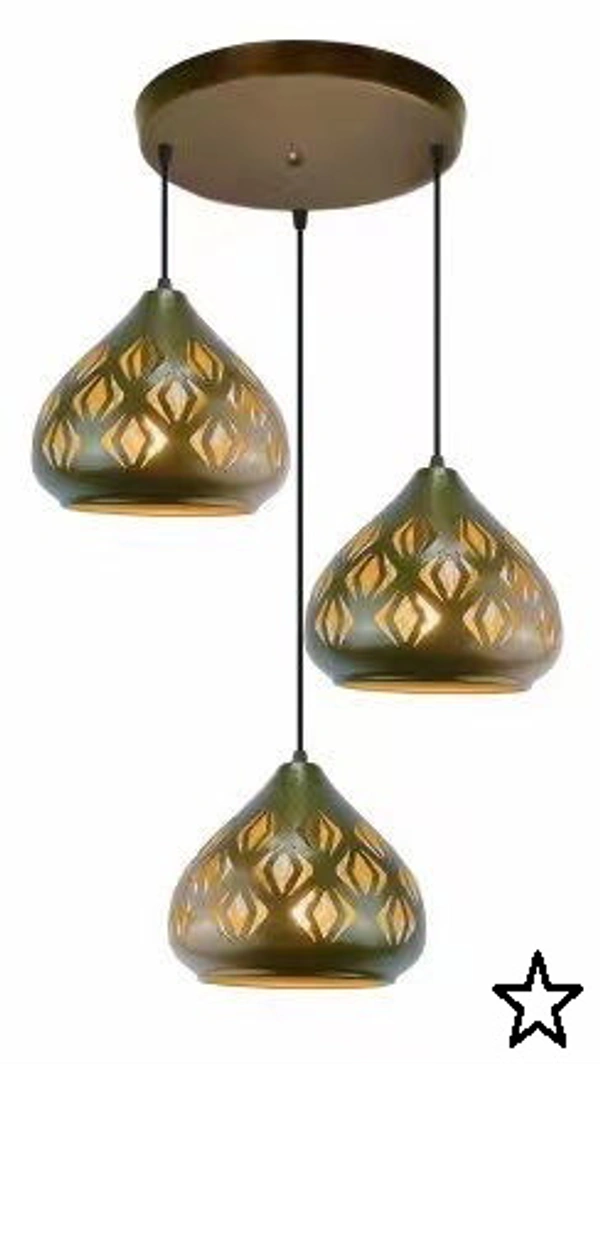 DELAMPS VINTAGE INDUSTRIAL METAL LAZER CUTTING LED CEILING PENDANT HANGING CHANDELIER LAMP LIGHT, BLACK E-27, HEIGHT ADJUSTABLE, for BEDROOM, DINNING, OFFICE (3 LIGHT)