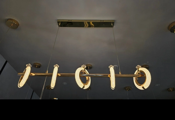 Delamps LED Chandeliers , LED Zinc Alloy Pendant Lighting, Electroplated Metal Lamp Body Ceiling Light Fixture Acrylic Lampshade Hanging Lights, Rose Gold Geometry Chandelier for Staircase Dining Over Table