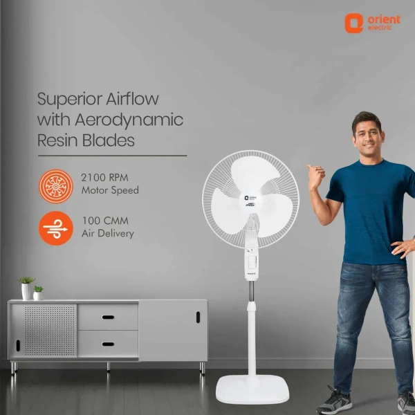 Orient Electric Stand- 37 400 mm Pedestal Fan BY ORIENT - 400mm, signal white