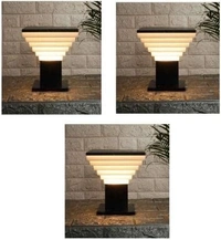 DELAMPS Outdoor Square Lamp/Pillar Lamp/Pole Lamp/Exterior Lamp for Gate and Garden, Deluxe, (Black and White)