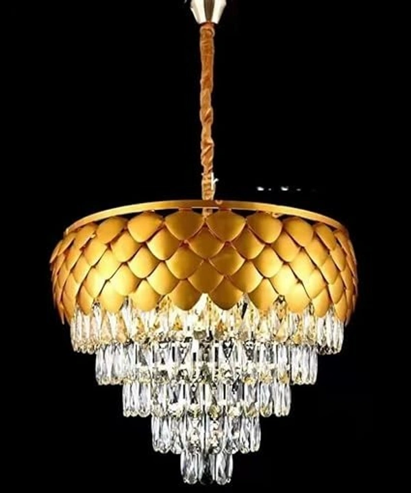 Metal and K9 Crystal Golden Finish Exqusite Design Chandelier/Jhumar for Home and Office ; Pack of 1 Jhumar (Golden_L20-400mm)