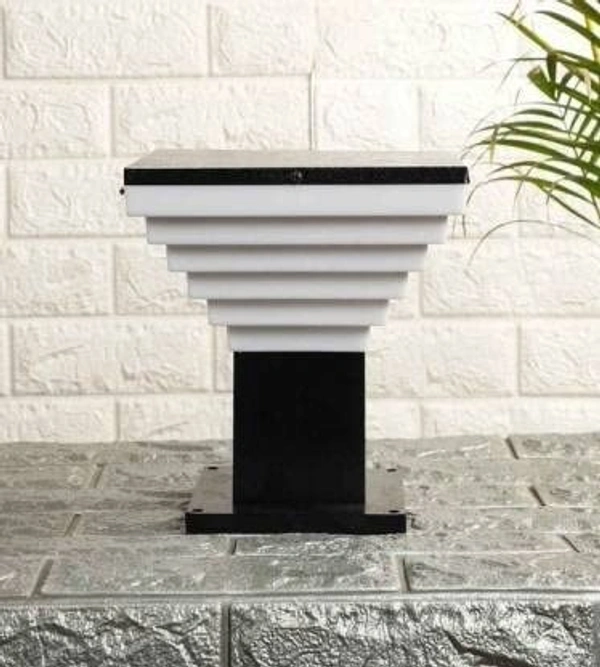 DELAMPS Outdoor Square Lamp/Pillar Lamp/Pole Lamp/Exterior Lamp for Gate and Garden, Deluxe, (Black and White)