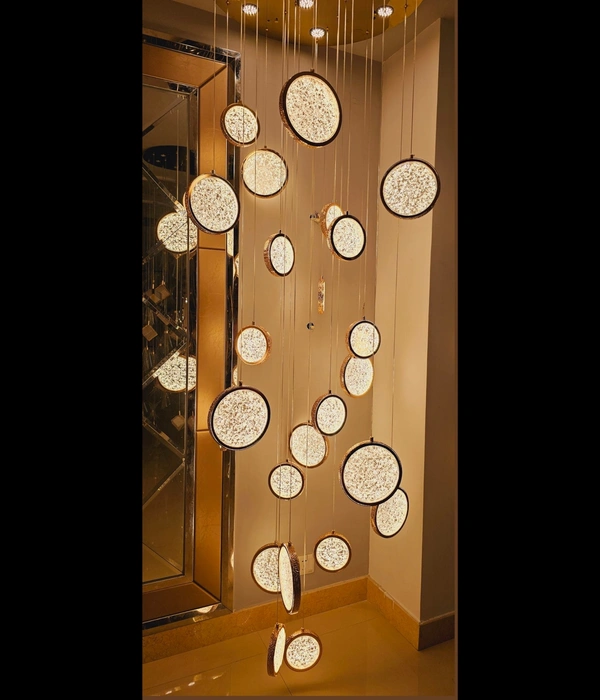 delamps LED Crystal Glass Pendant Light Gold Metal Ceiling Lamp, Geometric Suspension Lamp 12W Ring Hanging Lights for Bedroom Bedside Hanging Lighting Living Room Dining Room