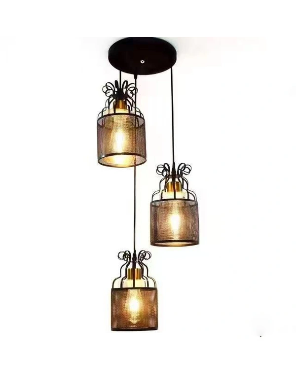 3-Light Pendant Black & WHITE Metal JALI Retro LOOK Adjustable Lighting Pendants Ceiling Lamp (Black)