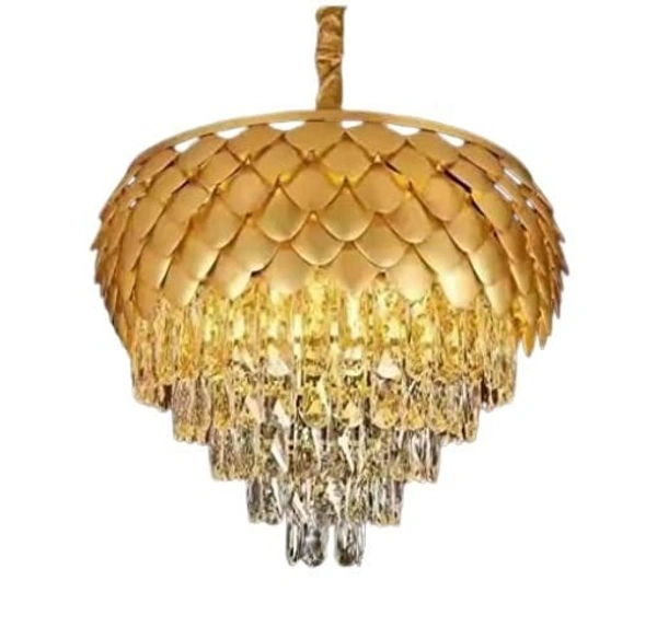 Metal and K9 Crystal Golden Finish Exqusite Design Chandelier/Jhumar for Home and Office ; Pack of 1 Jhumar (Golden_L20-400mm)