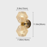 Glass Crystal Wall Sconces Gold Wall Light 2-Light Brass Finish Bathroom Vanity Light Fixture Modern Mid Century Wall Mount Light for Bedroom Living Room Hallway