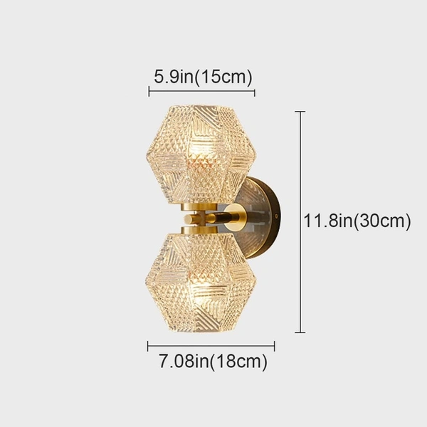 Glass Crystal Wall Sconces Gold Wall Light 2-Light Brass Finish Bathroom Vanity Light Fixture Modern Mid Century Wall Mount Light for Bedroom Living Room Hallway