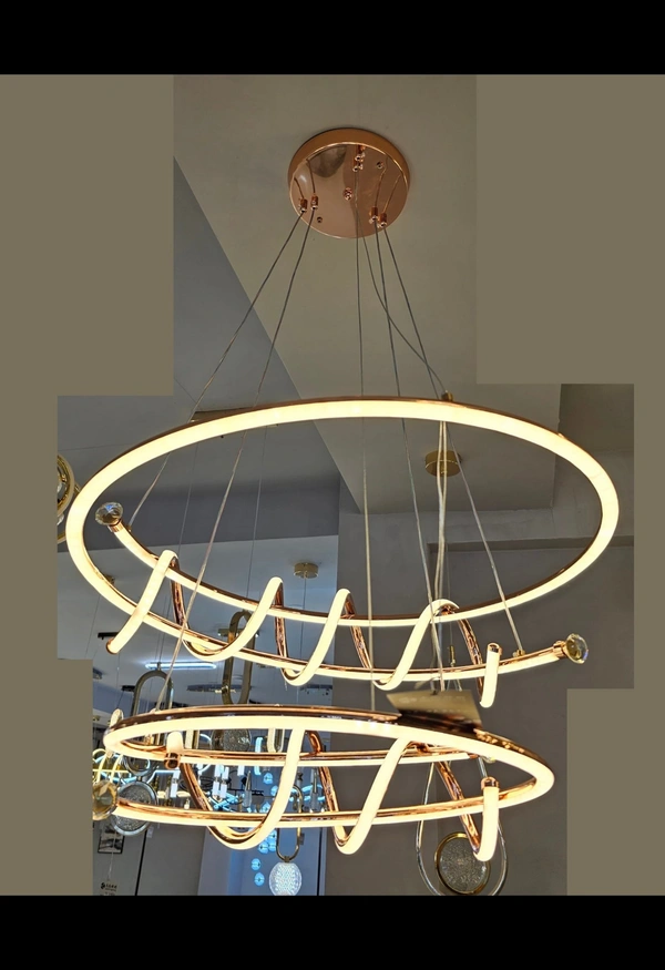 2 Layer Curl Rings Modern Gold LED Chandelier Hanging suspension Lamp - WARM WHITE