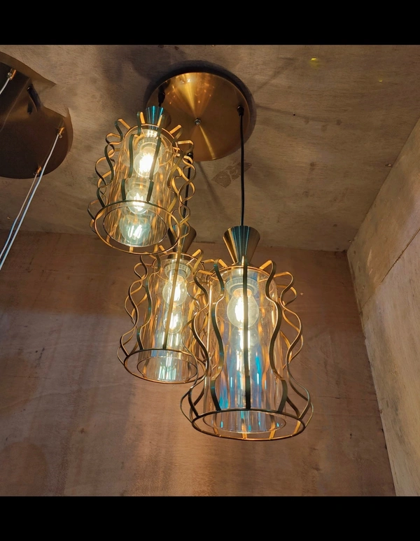 Home Décor Metalic Shade Triple Hanging Set with Multicolour led White,wwhite and Yellow